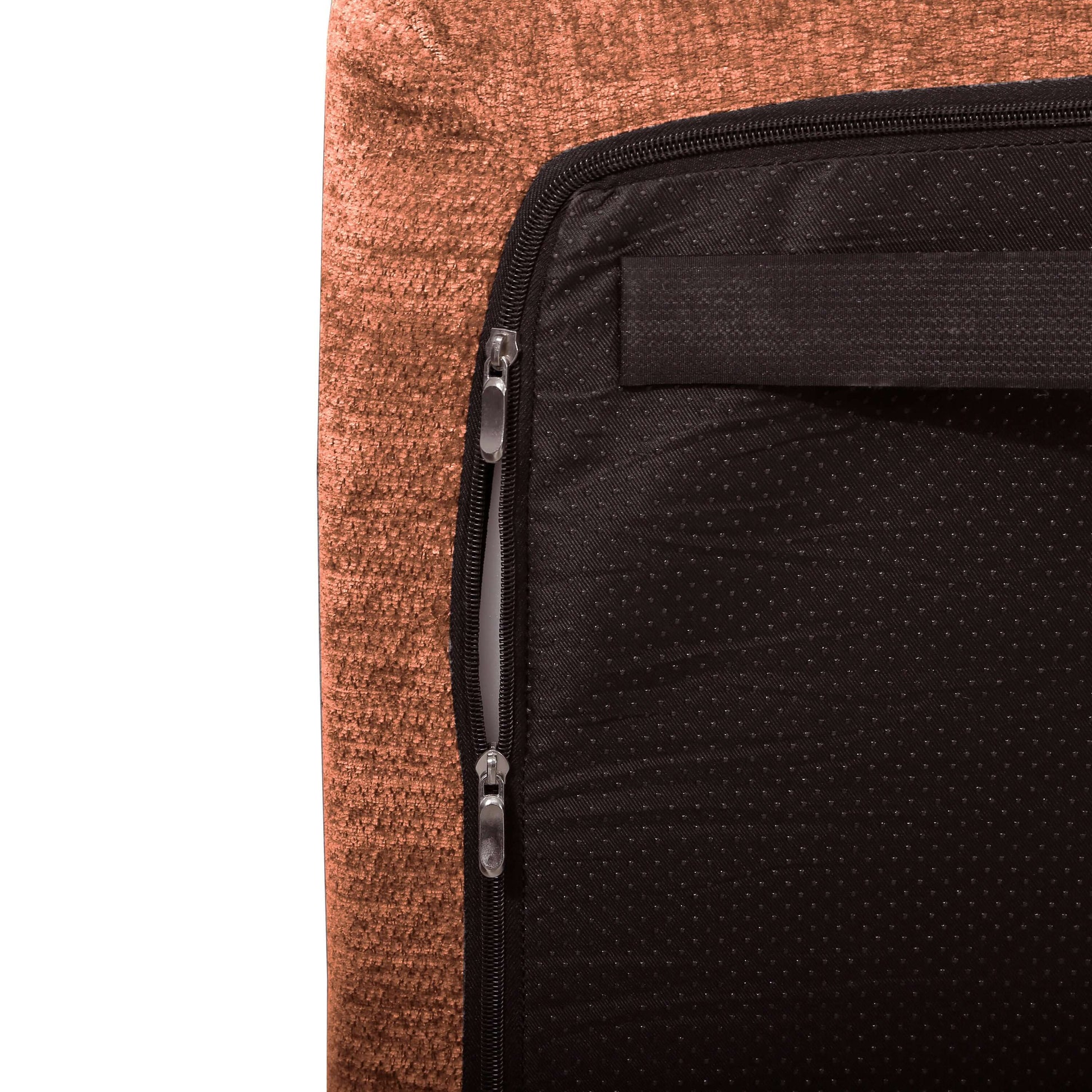Detail view of the zipper on the Modern Curved Sectional Sofa – 140” Compression Foam 3-Piece Chaise Sectional (Right Facing).