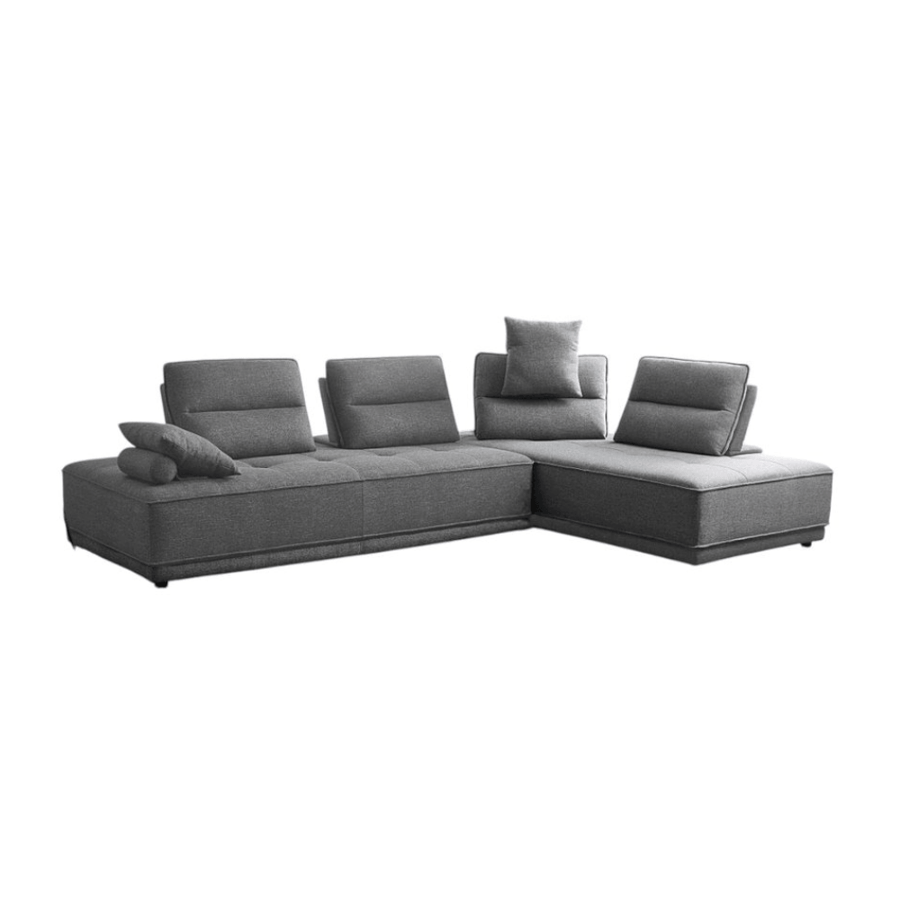 124" Fabric L-Shaped Sofa Chaise Sectional | Modern 2-Piece Reversible Sectional in gray with adjustable backrests.