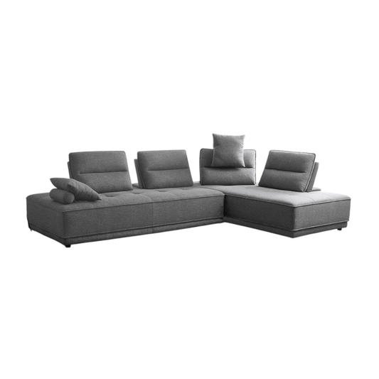 124" Fabric L-Shaped Sofa Chaise Sectional | Modern 2-Piece Reversible Sectional in gray with adjustable backrests.