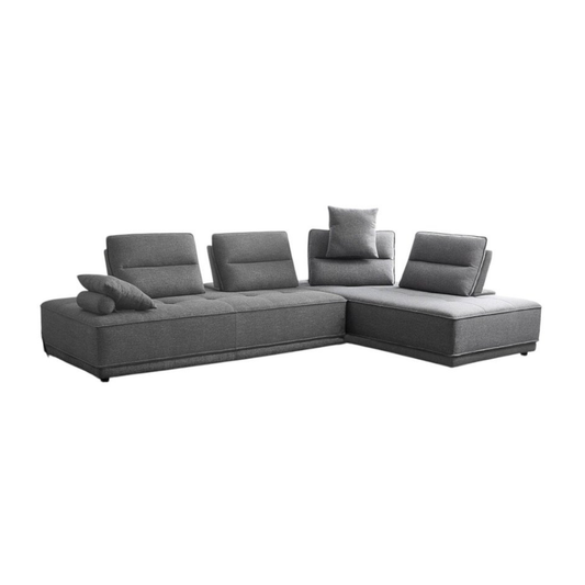 124" Fabric L-Shaped Sofa Chaise Sectional | Modern 2-Piece Reversible Sectional in gray with adjustable backrests.