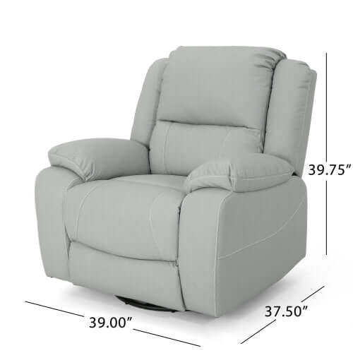 Modern Faux Leather Manual Swivel Recliner (2 Color Options) in light gray with measurements 39" wide and 39.75" high.