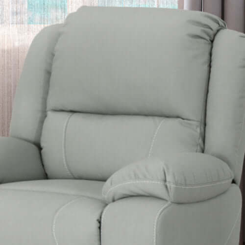 Modern Faux Leather Manual Swivel Recliner (2 Color Options) close-up of soft light gray upholstery and plush headrest.