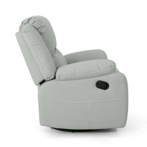 Modern Faux Leather Manual Swivel Recliner (2 Color Options) side view in light gray, showcasing sleek design and reclining feature.