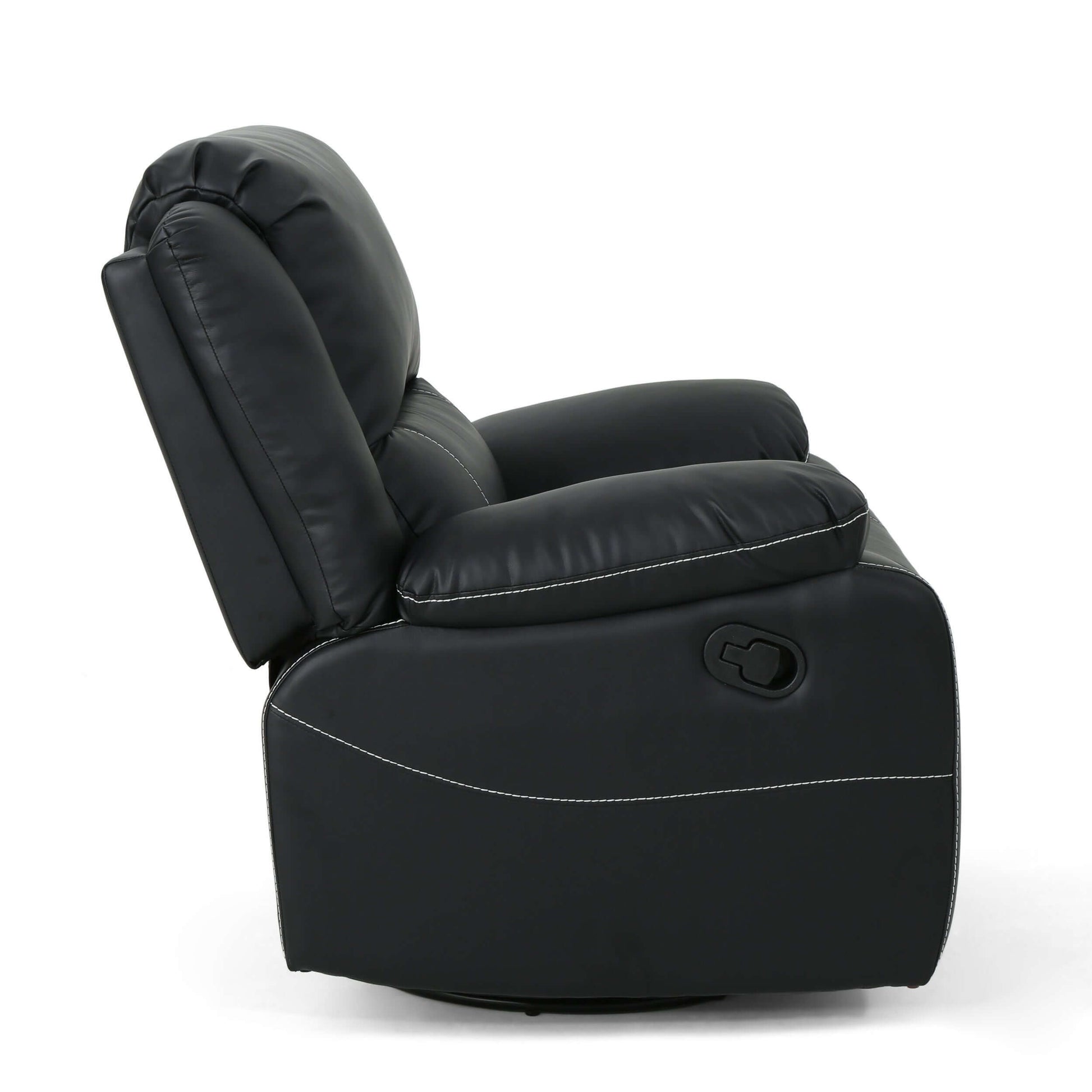 Modern Faux Leather Manual Swivel Recliner (2 Color Options) side view showcasing sleek design and comfort features.