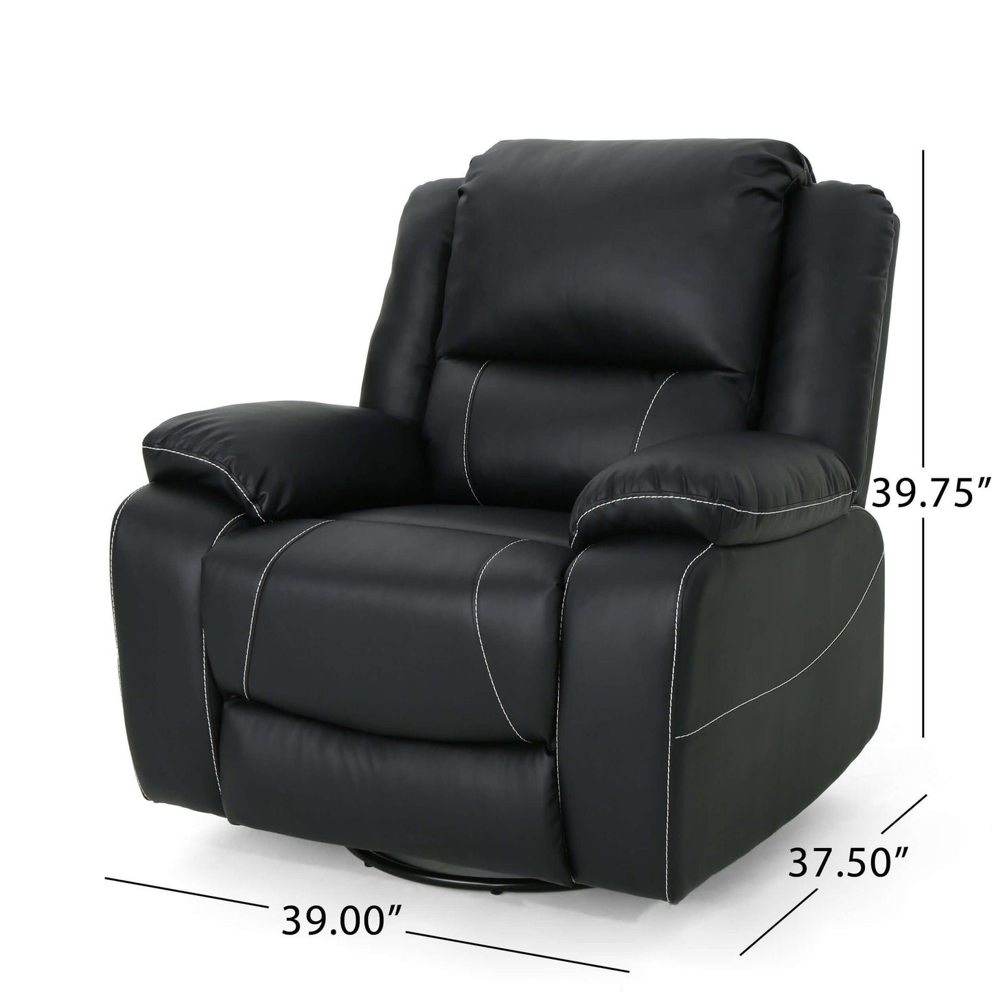 Modern Faux Leather Manual Swivel Recliner (2 Color Options) in black, 39 inches wide, showcasing its sleek design and comfort.