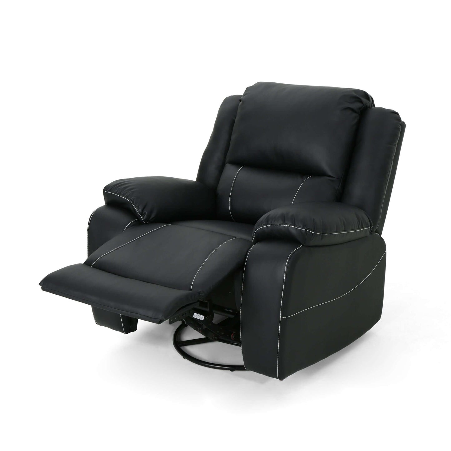 Modern Faux Leather Manual Swivel Recliner (2 Color Options) in black with 360-degree rotation and reclining feature.