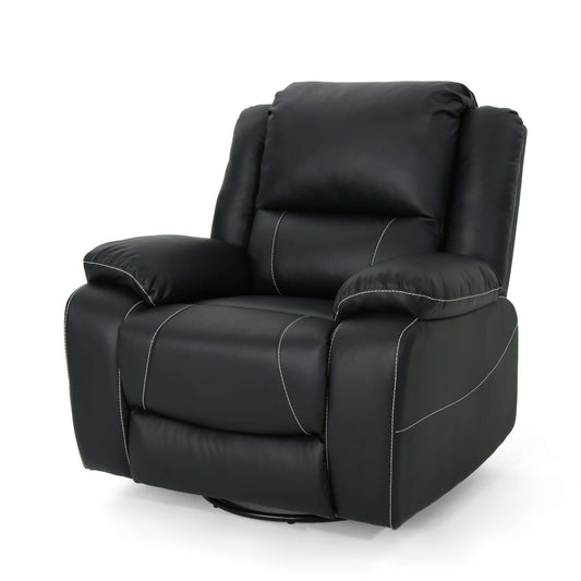 Modern Faux Leather Manual Swivel Recliner (2 Color Options) in black faux leather, offering 360-degree comfort and stylish design.