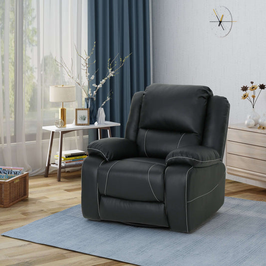 Modern Faux Leather Manual Swivel Recliner (2 Color Options) in a stylish living room setting with light decor.