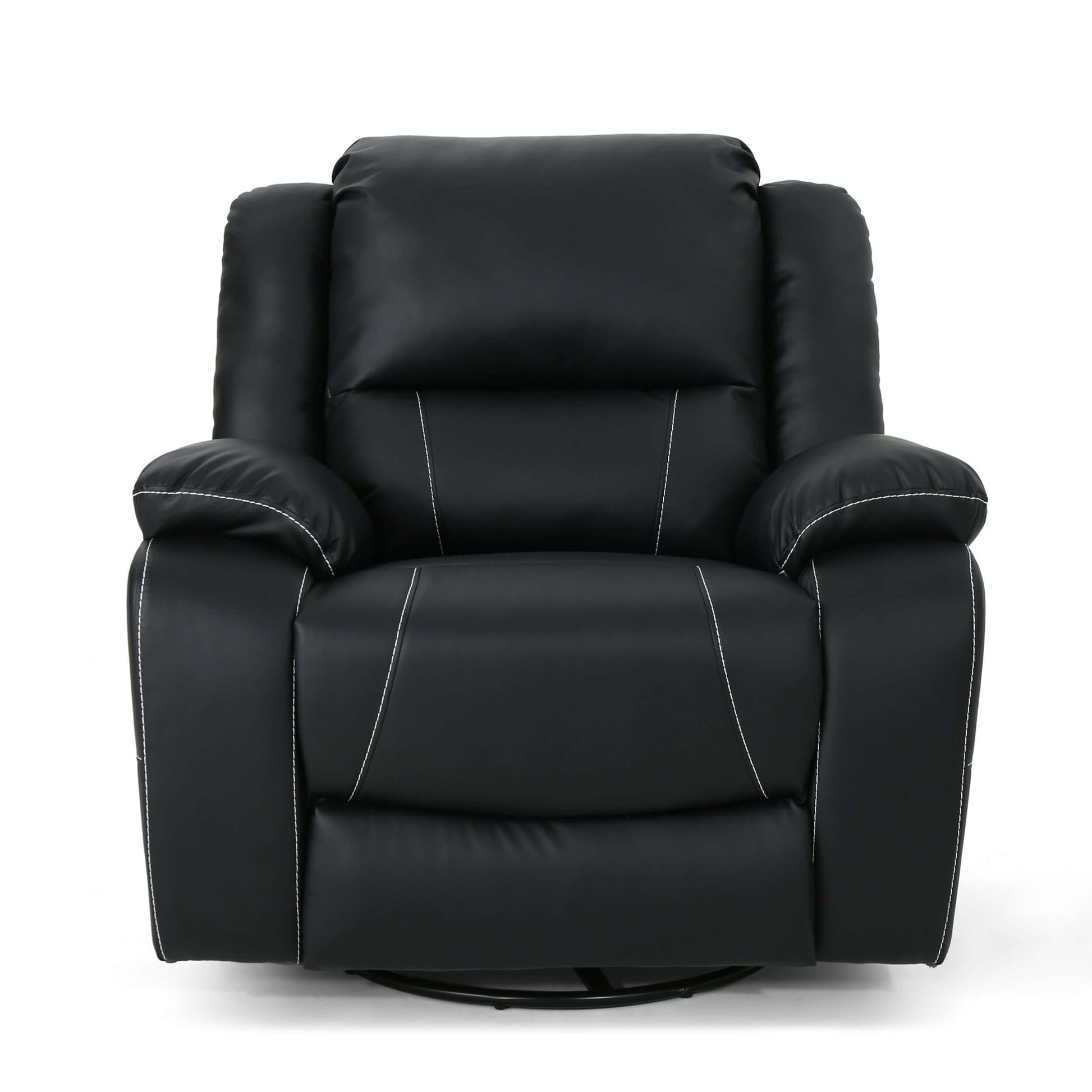 Modern Faux Leather Manual Swivel Recliner (2 Color Options) in black faux leather, showcasing 360-degree rotation and sleek design.