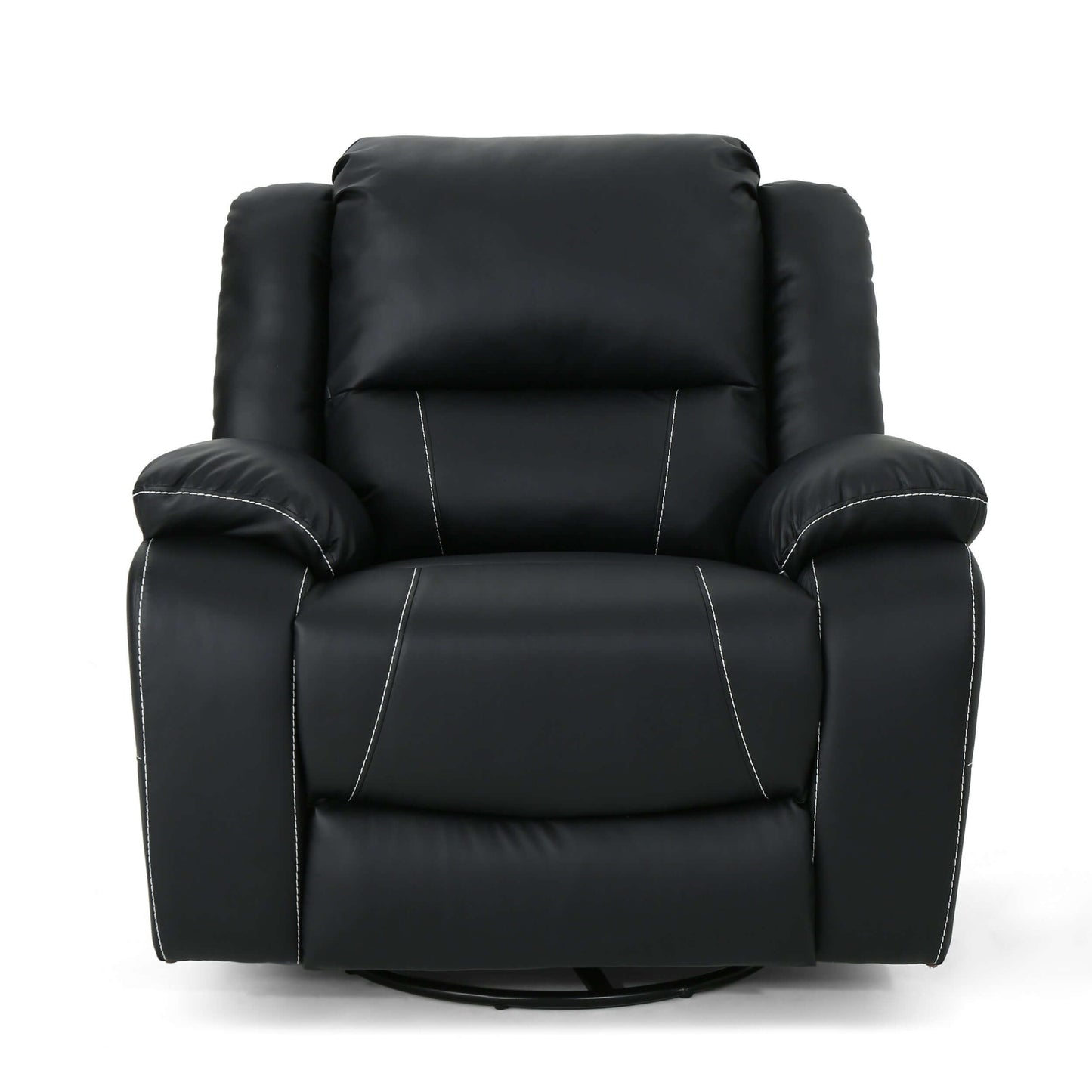 Modern Faux Leather Manual Swivel Recliner (2 Color Options) in black faux leather, showcasing 360-degree rotation and sleek design.