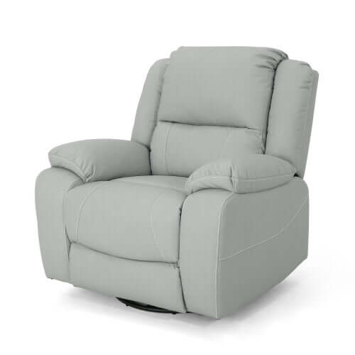 Modern Faux Leather Manual Swivel Recliner (2 Color Options) in light gray, offering stylish comfort with 360-degree rotation.