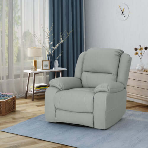 Modern Faux Leather Manual Swivel Recliner (2 Color Options) in a cozy living room setting.