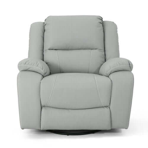 Modern Faux Leather Manual Swivel Recliner (2 Color Options) in light gray upholstery, offering 360-degree comfort.
