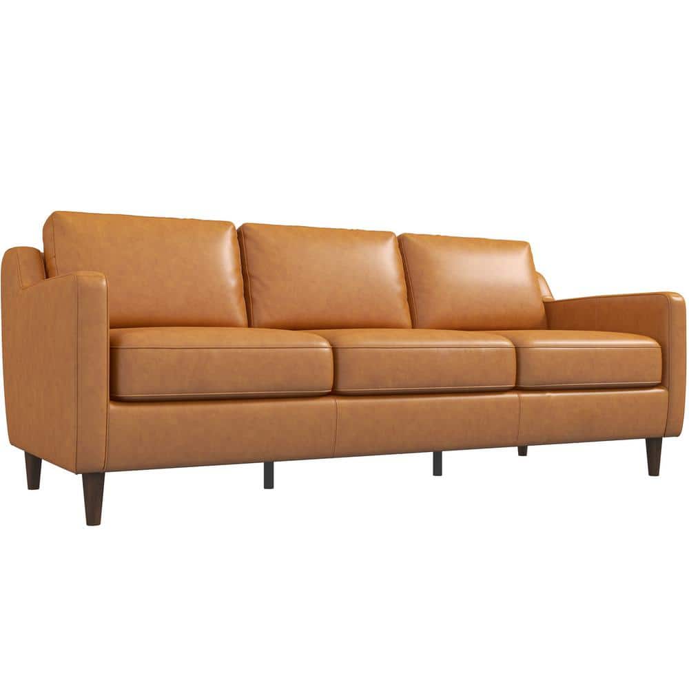 Modern Genuine Leather 3 Seat Sofa 81” – Cooper MCM Tan Leather Couch in rich tan upholstery.