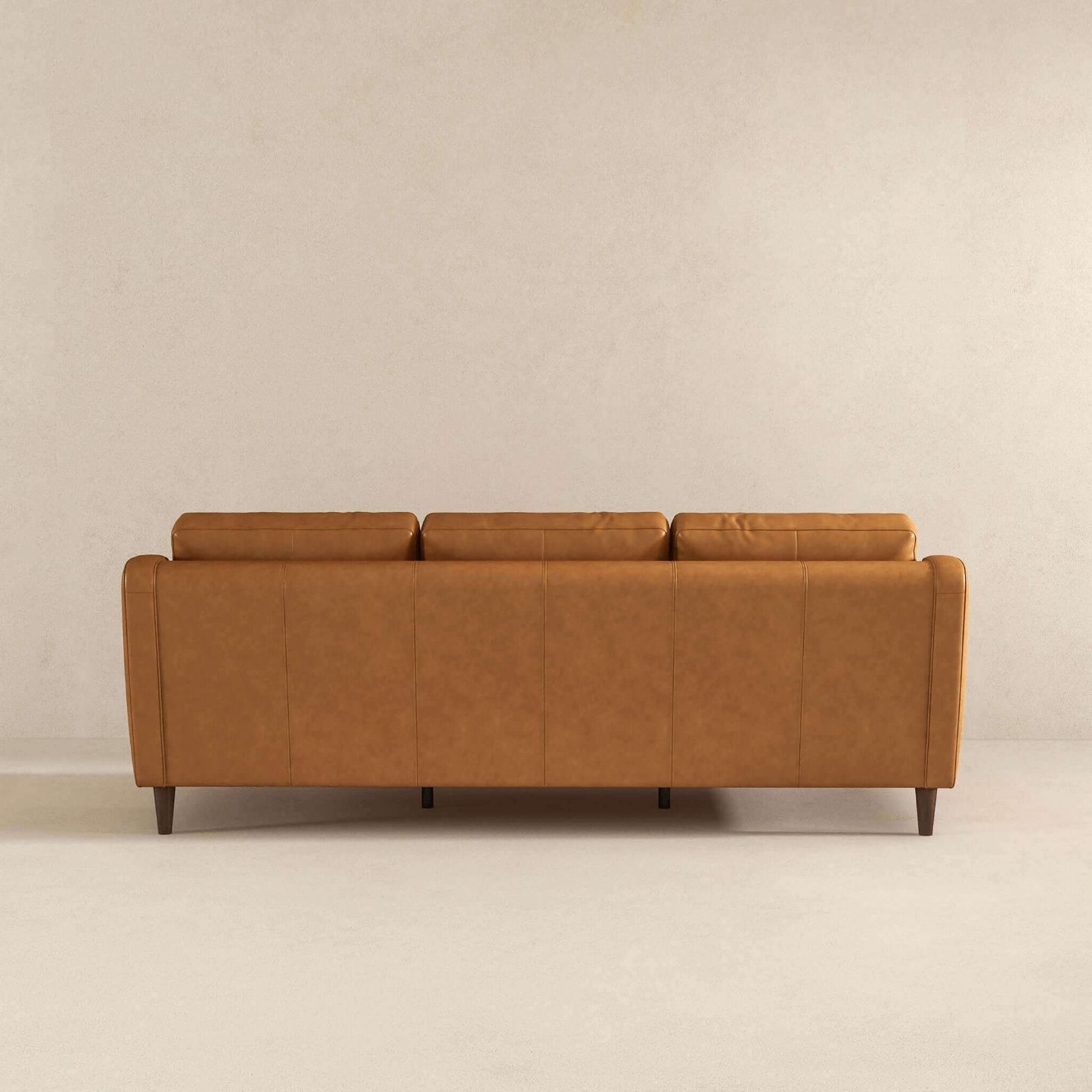 Modern Genuine Leather 3 Seat Sofa 81” – Cooper MCM Tan Leather Couch from the back, showcasing its stylish design.