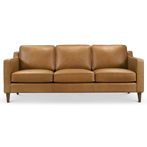 Modern Genuine Leather 3 Seat Sofa 81” – Cooper MCM Tan Leather Couch showcased in rich tan leather.