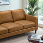 Modern Genuine Leather 3 Seat Sofa 81” – Cooper MCM Tan Leather Couch in a stylish living room setting with plants.