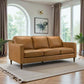 Modern Genuine Leather 3 Seat Sofa 81” – Cooper MCM Tan Leather Couch in a stylish living room setting.
