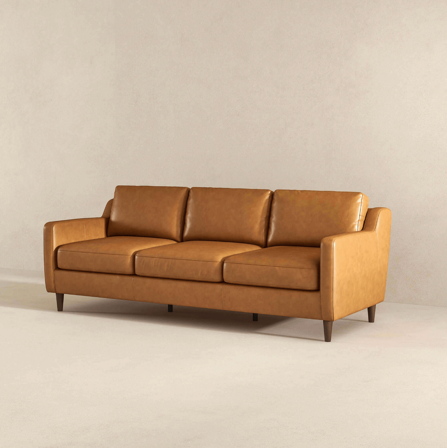 Modern Genuine Leather 3 Seat Sofa 81” – Cooper MCM Tan Leather Couch in rich tan genuine leather.