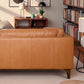 Bellrose MCM Genuine Leather Sofa 93W in rich tan color with sleek walnut legs showcased in a stylish living room setting.
