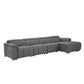 Wall-Hugger Power Reclining Leather Sectional – 4 Seat L-Shape Recliner Sofa with USB (144") in grey upholstery.