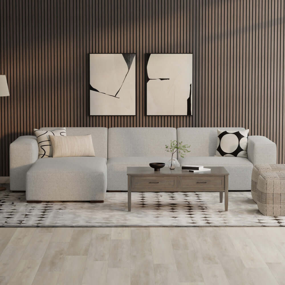 Modern Gray Sectional Sofa with Chaise – 122" Contemporary Couch (Seats 4) in a stylish living room setting.