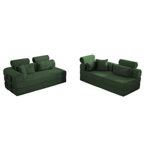 Modern Corduroy Sleeper Sectional – L-Shape Modular Sofa Bed (106” Convertible Couch) in green upholstery.