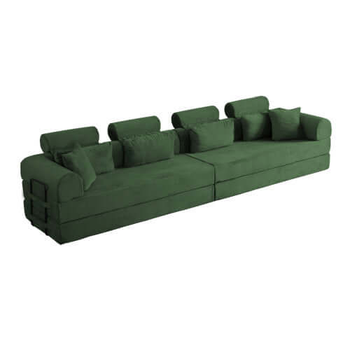 Modern Corduroy Sleeper Sectional – L-Shape Modular Sofa Bed (106” Convertible Couch) in green upholstery with plush cushions.