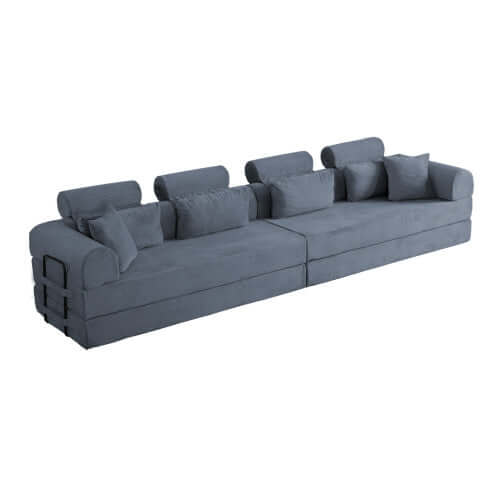 Modern Corduroy Sleeper Sectional – L-Shape Modular Sofa Bed (106” Convertible Couch) in versatile grey color.