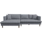 The Ashcroft Furniture Blake Velvet Upholstered L-Shape Chaise Sofa Sectional 107 features modern gray velvet, wooden legs, three large seat and back cushions, two pillows, and a left-side chaise lounge.