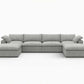 160" White Linen Blend Modular Sofa With Ottomans Toss Pillows And Storage in modern design and grey upholstery.