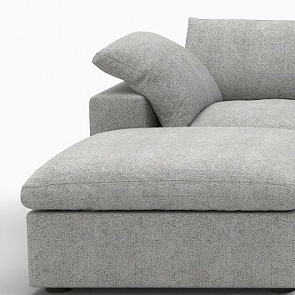 160" White Linen Blend Modular Sofa With Ottomans Toss Pillows And Storage detail view of gray fabric and cushion.