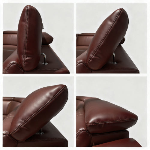 Modern Modular Leather Reclining Sectional Sofa – 6 Piece Couch with Cup Holders (Seats 5) headrest details