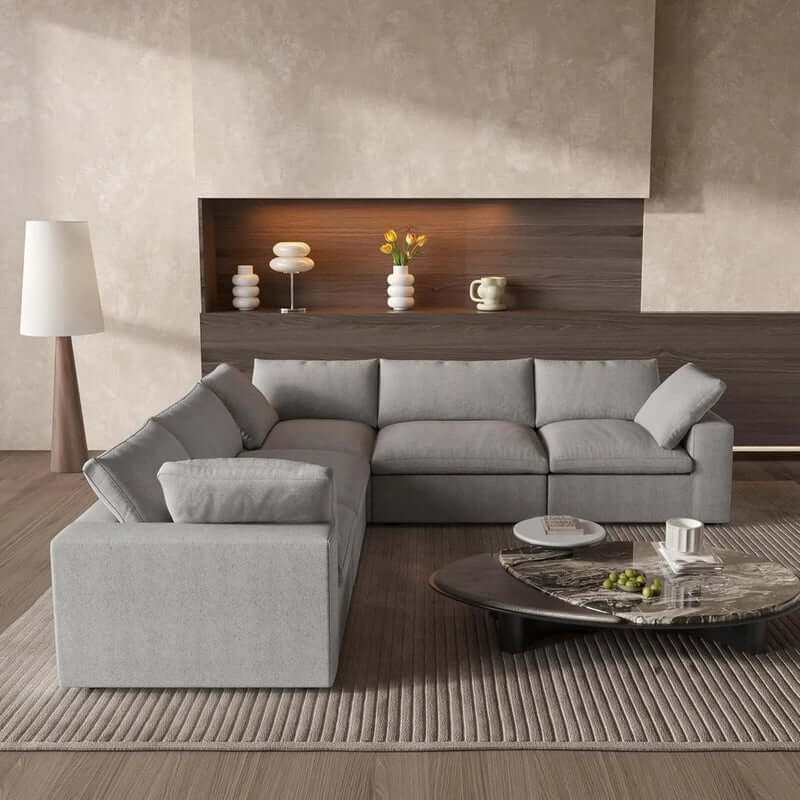 Linen Blend Modular L-Shaped Corner Sectional Sofa 120" | Modern Washable Sectional in a stylish living room setting.