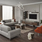 90" Linen Linen Sleeper Sofa And Toss Pillows With Silver Legs in a modern living room setting.