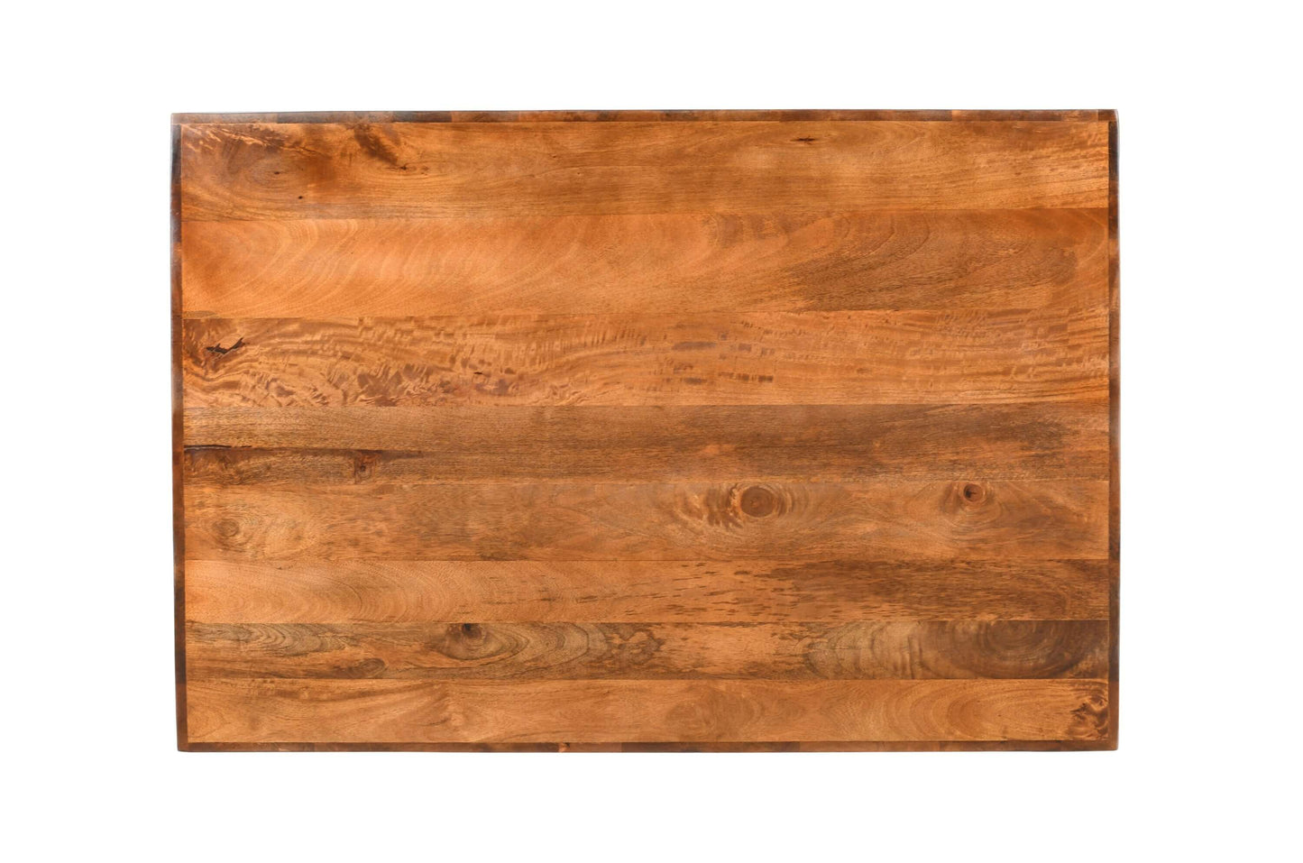 Modern Low Profile Solid Wood Coffee Table with Open Storage | 51" Mango Wood top view showcasing rich wood grains.