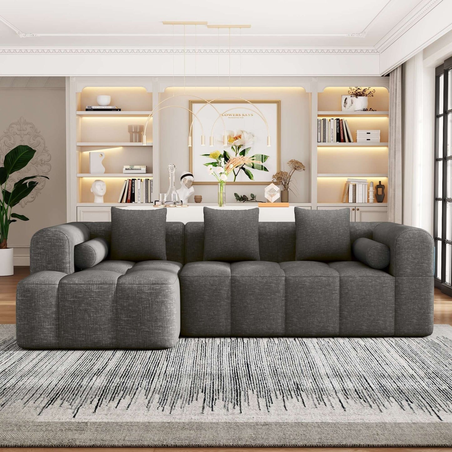 Modern Modular Chenille Sectional Sofa – 101” Deep Seating Sofa with Side Pockets & Chaise in a stylish living room setting.
