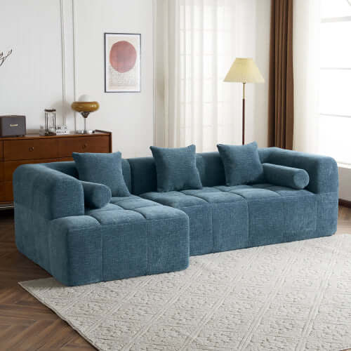 Modern Modular Chenille Sectional Sofa – 101” Deep Seating Sofa with Side Pockets & Chaise in a cozy living room setting.