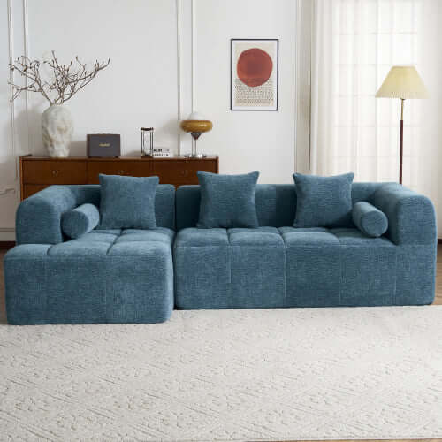 Modern Modular Chenille Sectional Sofa – 101” Deep Seating Sofa with Side Pockets & Chaise in a cozy living room setting.