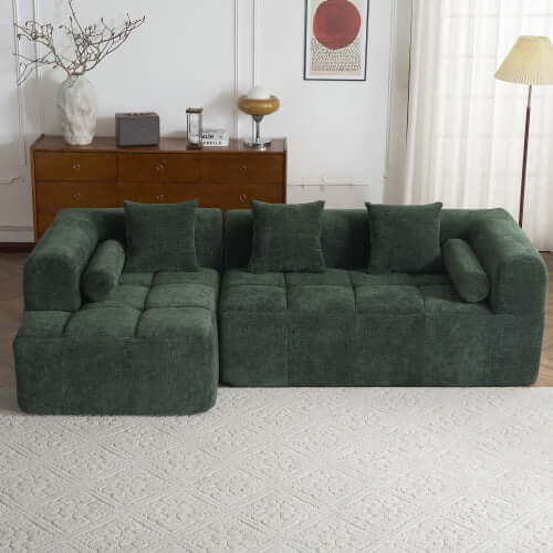 Modern Modular Chenille Sectional Sofa – 101” Deep Seating Sofa with Side Pockets & Chaise in a cozy living room setting.