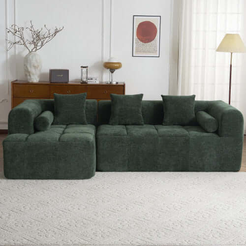 Modern Modular Chenille Sectional Sofa – 101” Deep Seating Sofa with Side Pockets & Chaise in a cozy living room setting.