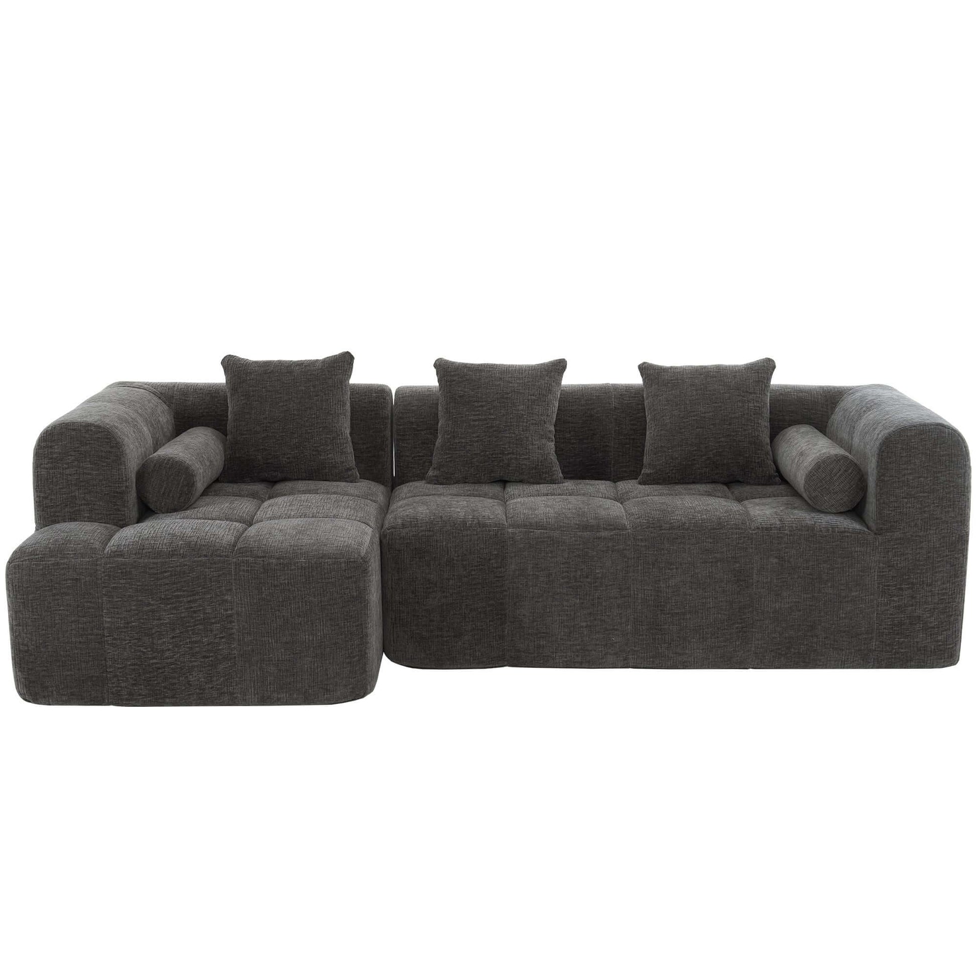 Modern Modular Chenille Sectional Sofa – 101” Deep Seating Sofa with Side Pockets & Chaise in dark gray with plush cushions.