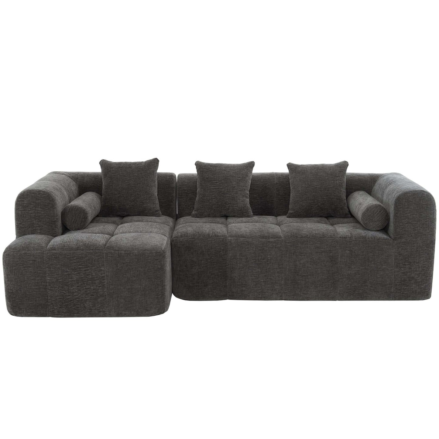 Modern Modular Chenille Sectional Sofa – 101” Deep Seating Sofa with Side Pockets & Chaise in dark gray with plush cushions.