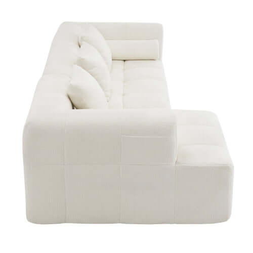 Modern Modular Chenille Sectional Sofa – 101” Deep Seating Sofa with Side Pockets & Chaise in white fabric view from side