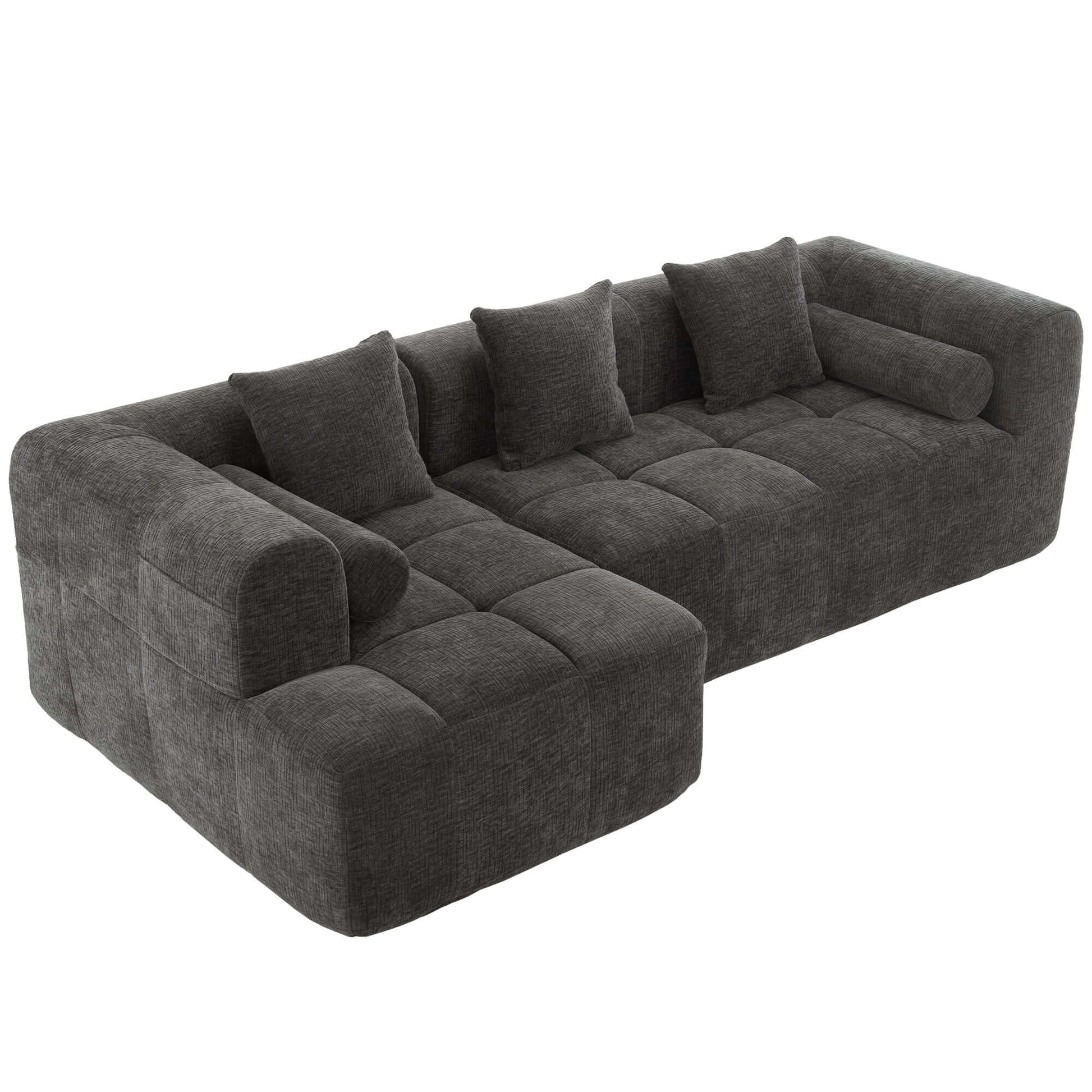 Modern Modular Chenille Sectional Sofa – 101” Deep Seating Sofa with Side Pockets & Chaise in dark gray upholstery.