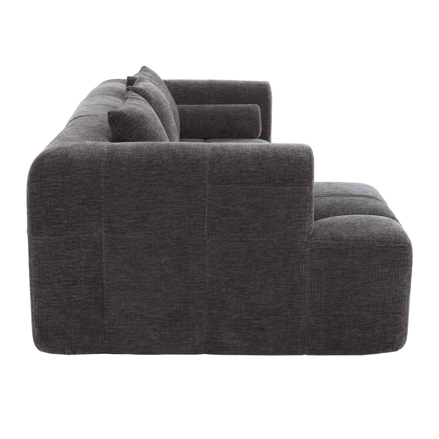 Modern Modular Chenille Sectional Sofa – 101” Deep Seating Sofa with Side Pockets & Chaise side view showcasing plush cushions.