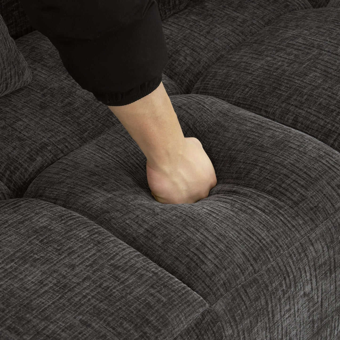 Modern Modular Chenille Sectional Sofa – 101” Deep Seating Sofa with Side Pockets & Chaise close-up of plush fabric.