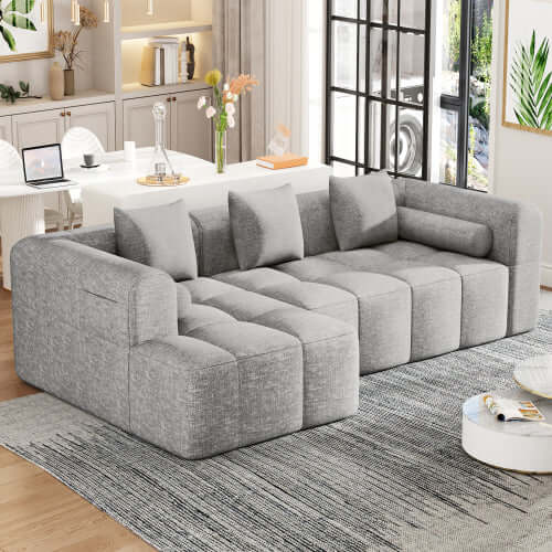Modern Modular Chenille Sectional Sofa – 101” Deep Seating Sofa with Side Pockets & Chaise in a stylish living room setting.