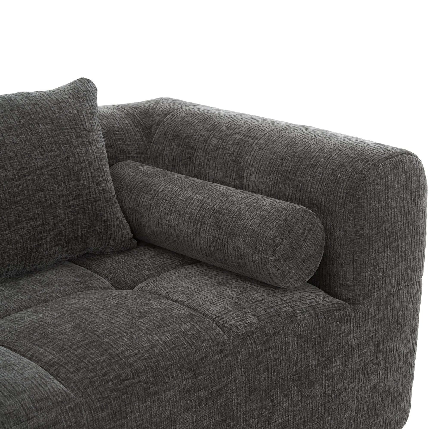 Modern Modular Chenille Sectional Sofa – 101” Deep Seating Sofa with Side Pockets & Chaise close-up of cushions and fabric texture
