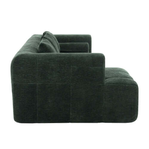 Modern Modular Chenille Sectional Sofa – 101” Deep Seating Sofa with Side Pockets & Chaise in green fabric side view image.